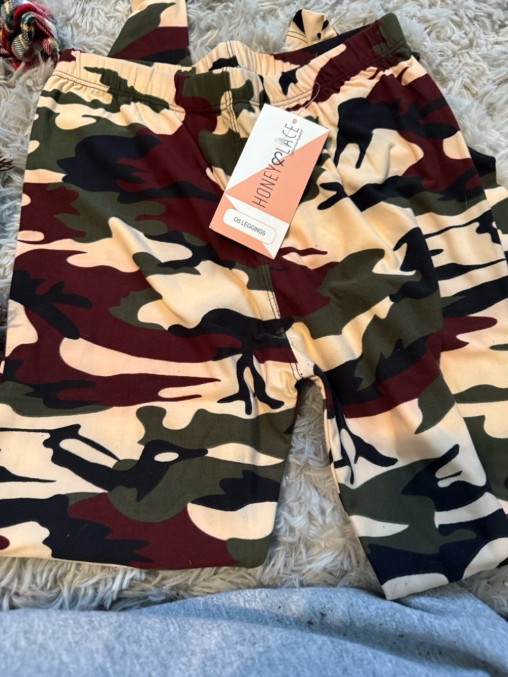 Honey & Lace Camo Leggings - Green, Burgundy & Tan